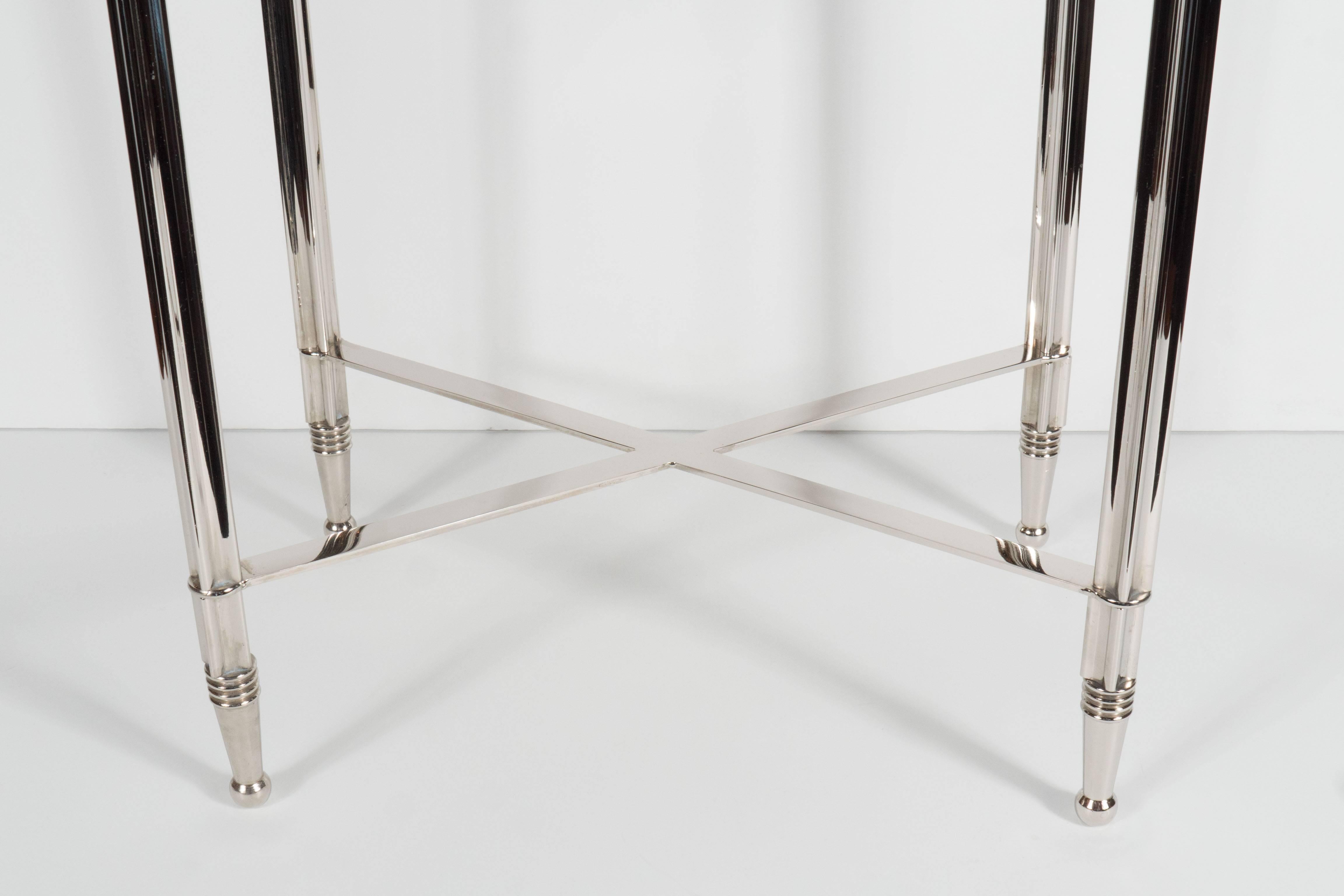 Mid-Century Pair of Drinks Tables in the Manner of Jansen in Polished Nickel 3