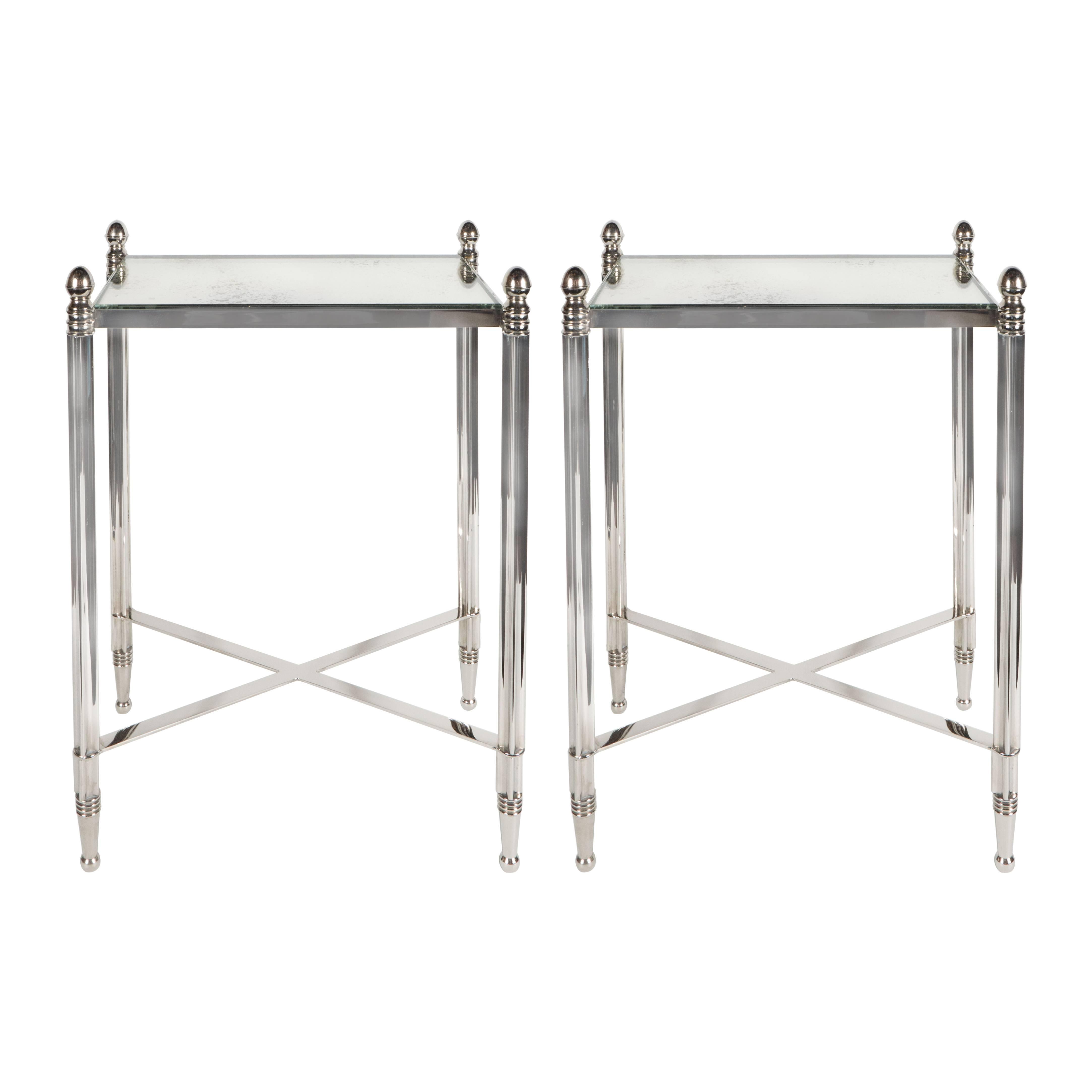 Mid-Century Pair of Drinks Tables in the Manner of Jansen in Polished Nickel