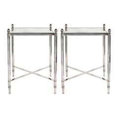 Mid-Century Pair of Drinks Tables in the Manner of Jansen in Polished Nickel