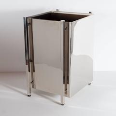 Art Deco Skyscraper-Style Waste/Paper Basket in Nickel with Smoked Lucite Lining