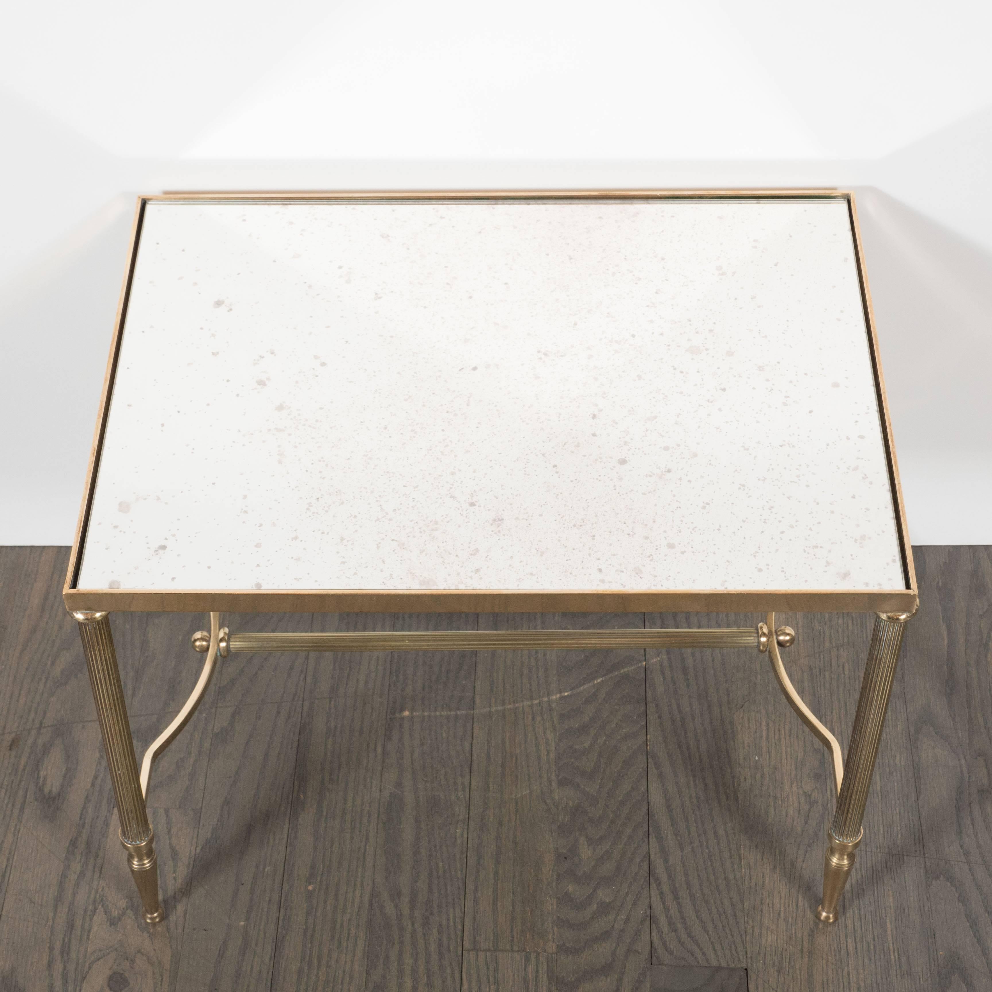 Occasional Table in Brass and Antique Mirror in the Manner of Jansen 2