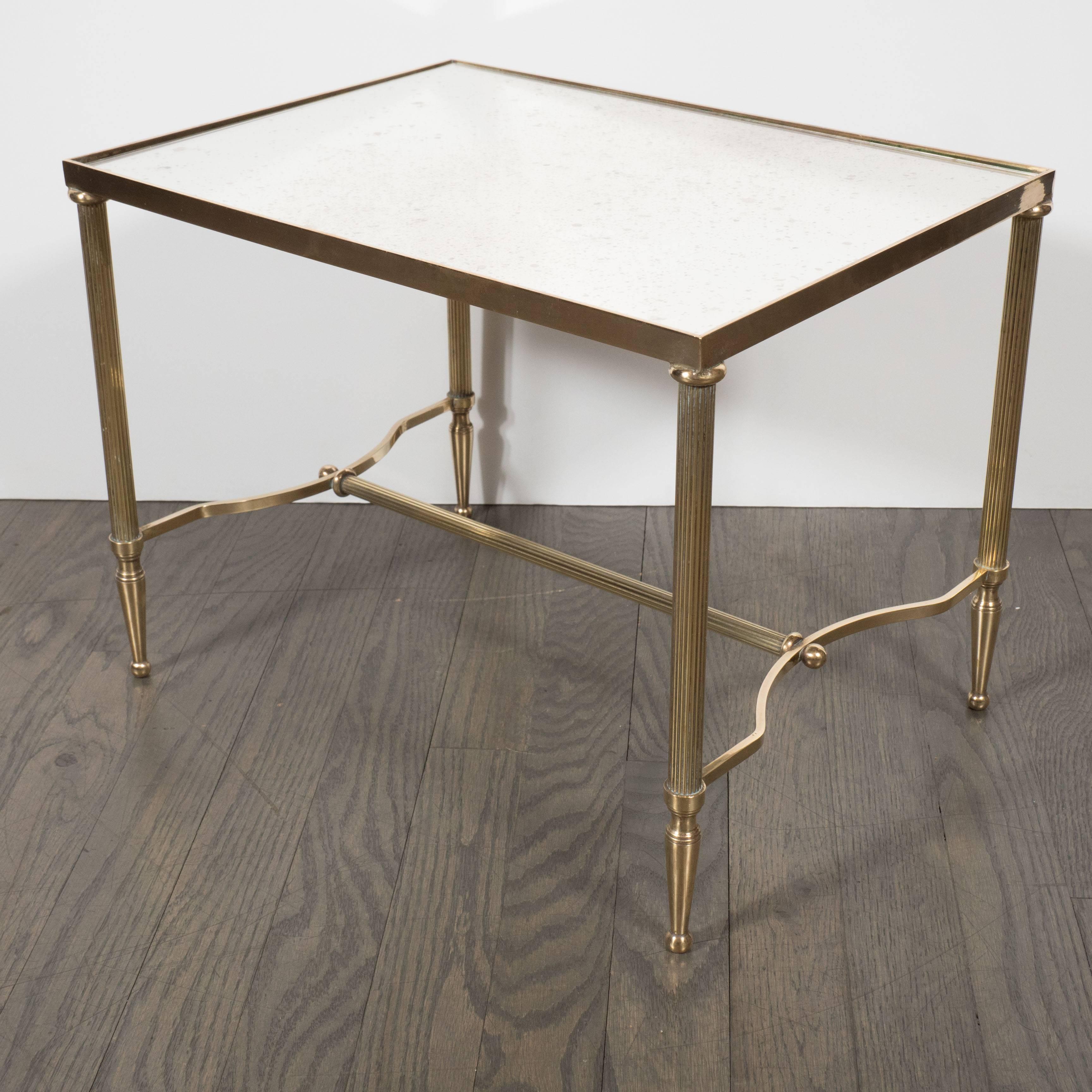 Mid-Century Modern Occasional Table in Brass and Antique Mirror in the Manner of Jansen
