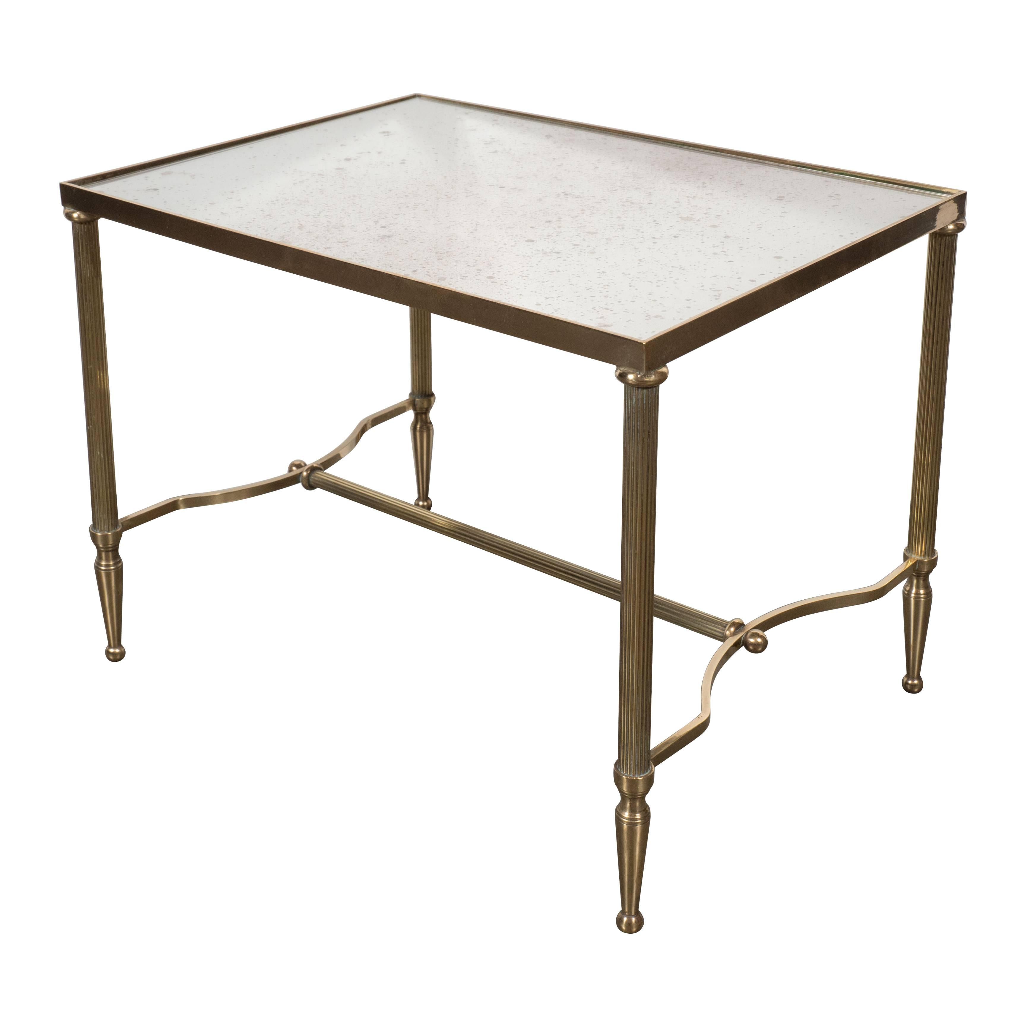 Occasional Table in Brass and Antique Mirror in the Manner of Jansen