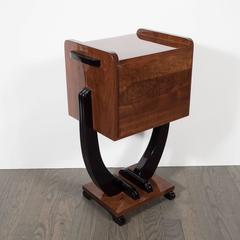 Streamlined Art Deco Telephone / Drinks Table in Walnut with Black Lacquer