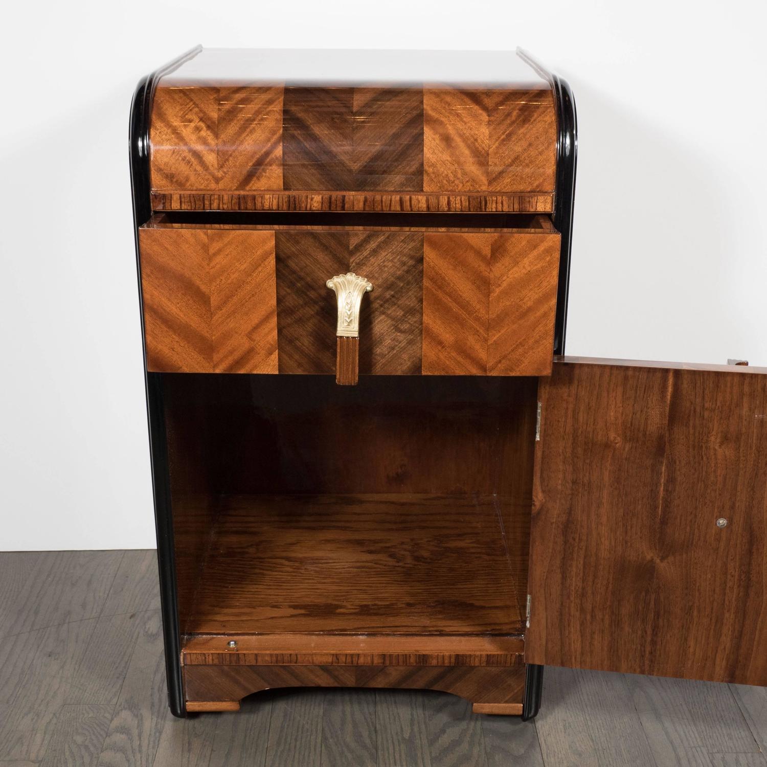 Art Deco Chevron End Table in Bookmatched Walnut with Waterfall Design at 1stdibs