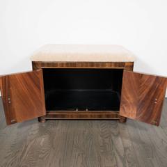 Art Deco Machine Age Storage Bench in Bookmatched Walnut and Camel Mohair