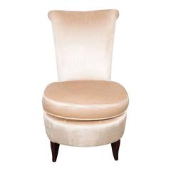 Hollywood Regency Scroll-Back Vanity Chair in Cream Velvet with Splayed Legs