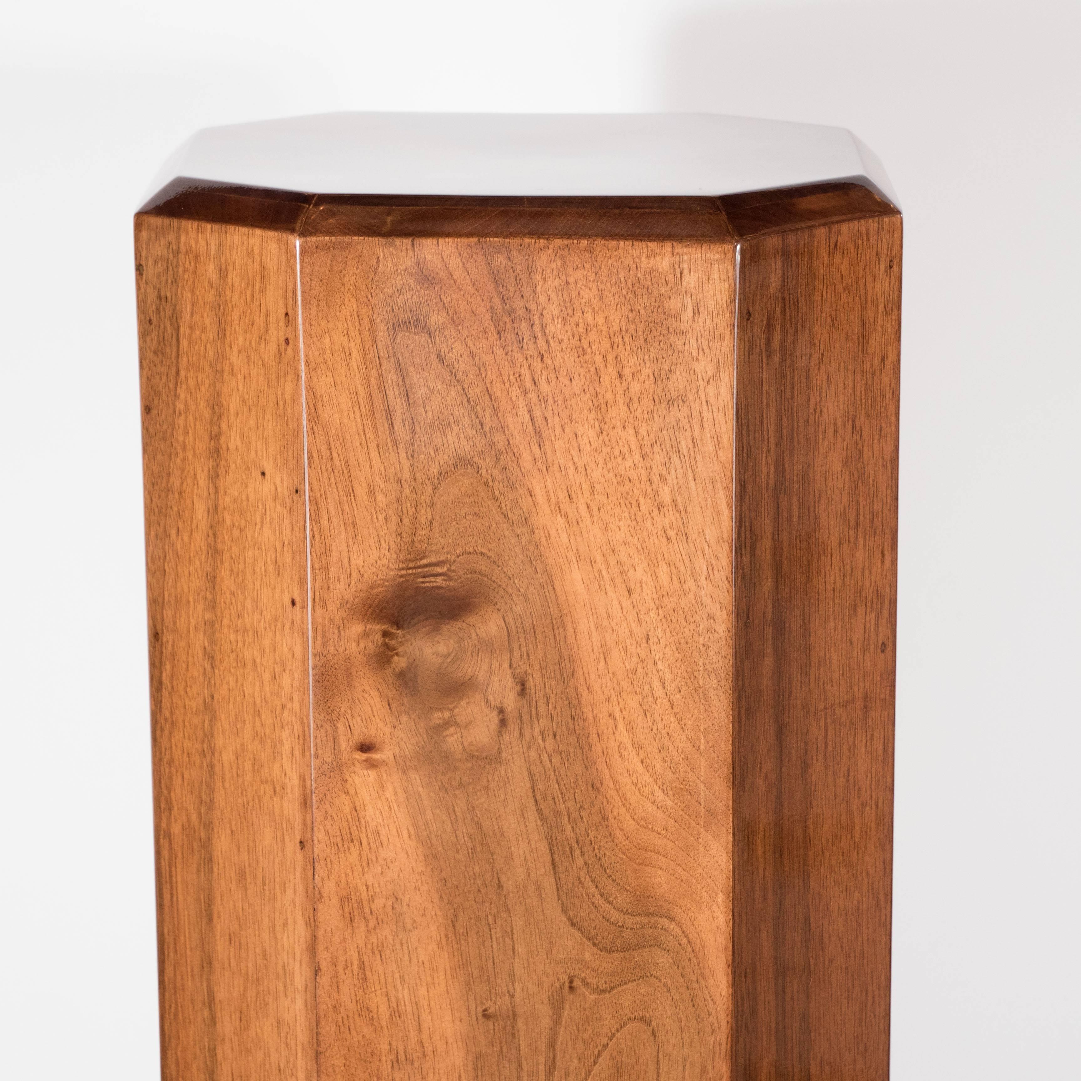 Art Deco Skyscraper-Style Pedestal in Bookmatched Walnut with Lacquer Accents 1