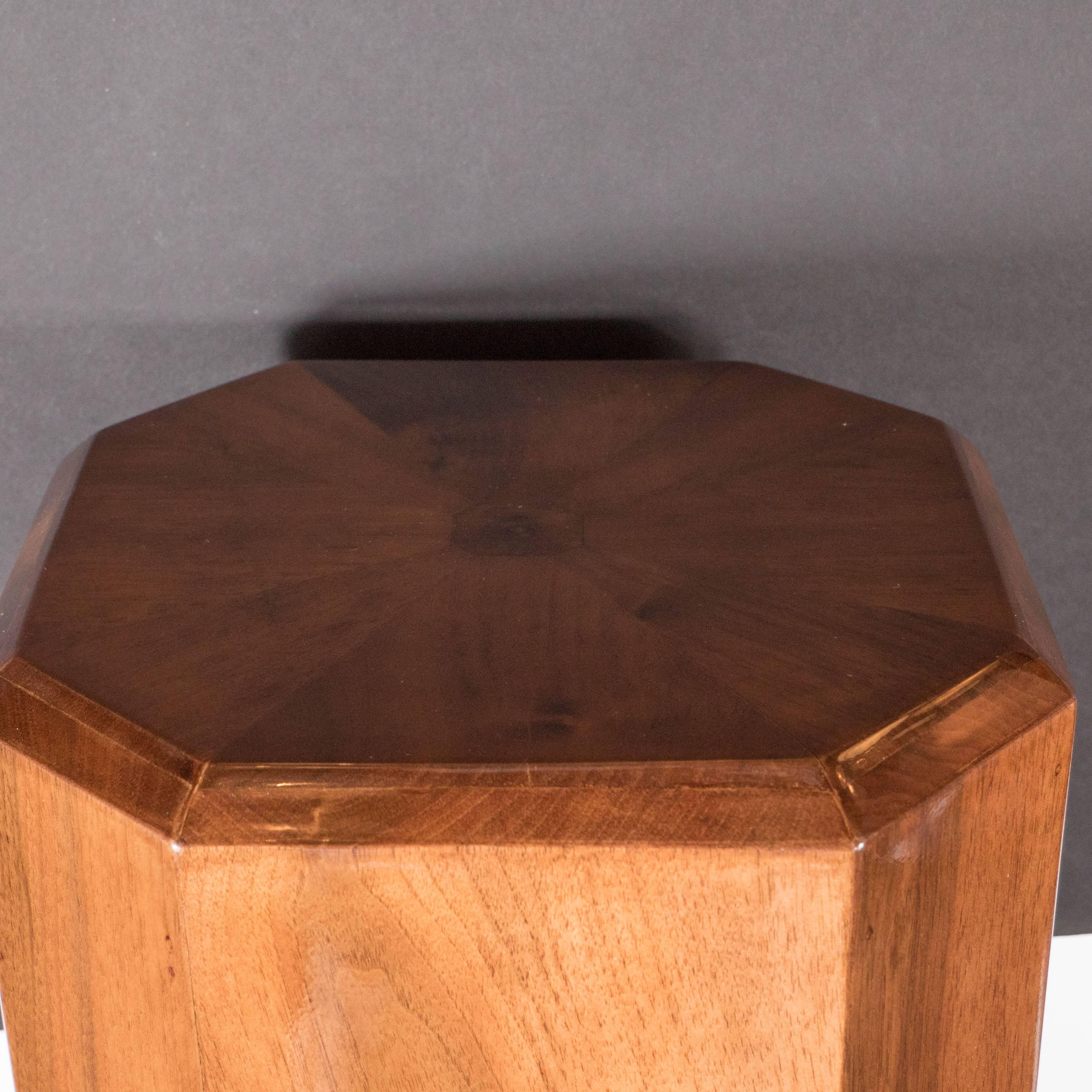 Art Deco Skyscraper-Style Pedestal in Bookmatched Walnut with Lacquer Accents 3