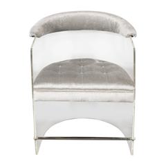 Luxe Mid-Century Lucite and Chrome Wrap Around Chair in Platinum Velvet Fabric