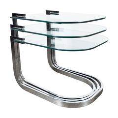 Mid-Century Trio of Nesting Tables in Chrome and Glass by D.I.A