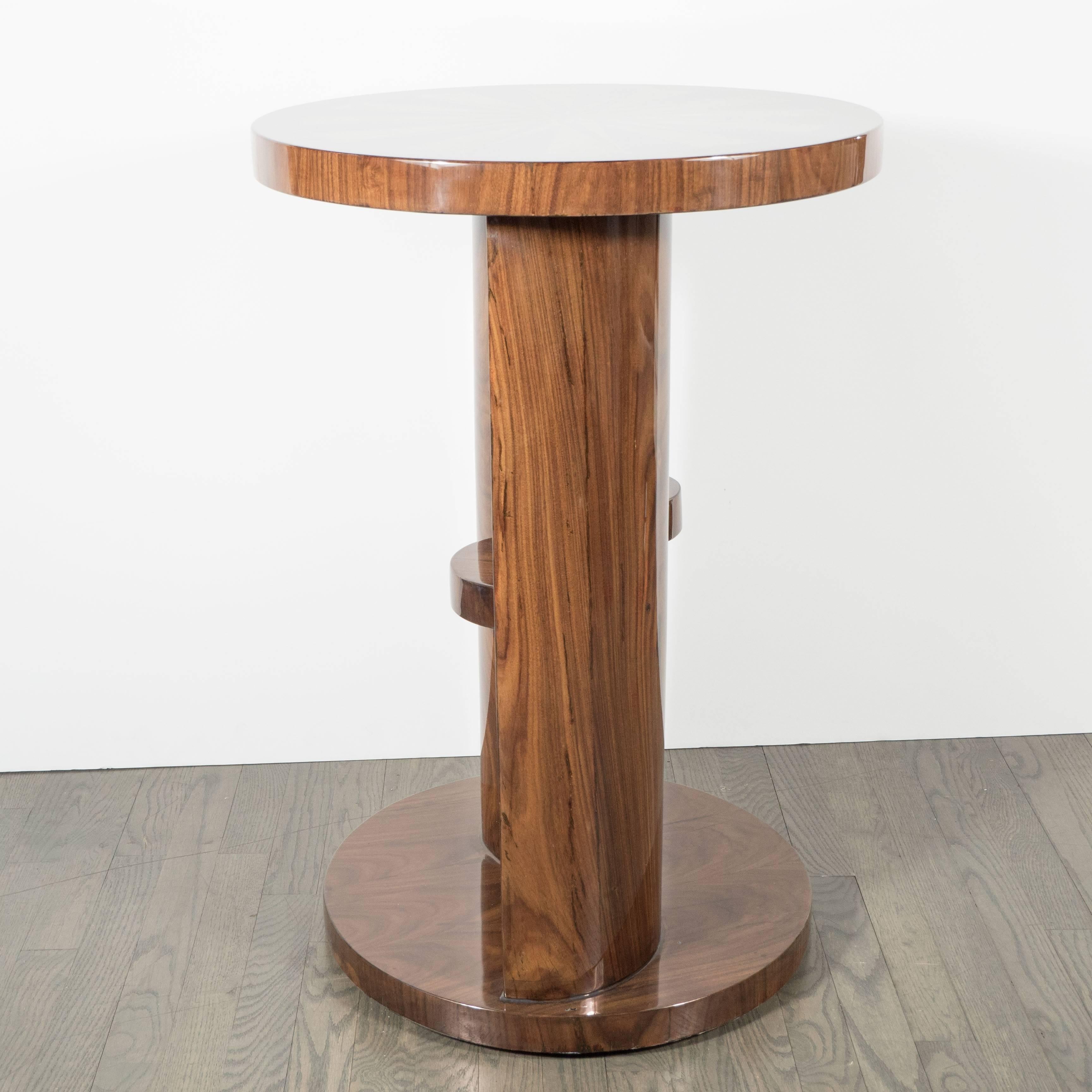 Mid-20th Century Art Deco Inlaid Starburst Table/ Pedestal in Bookmatched Burled Walnut & Elm For Sale