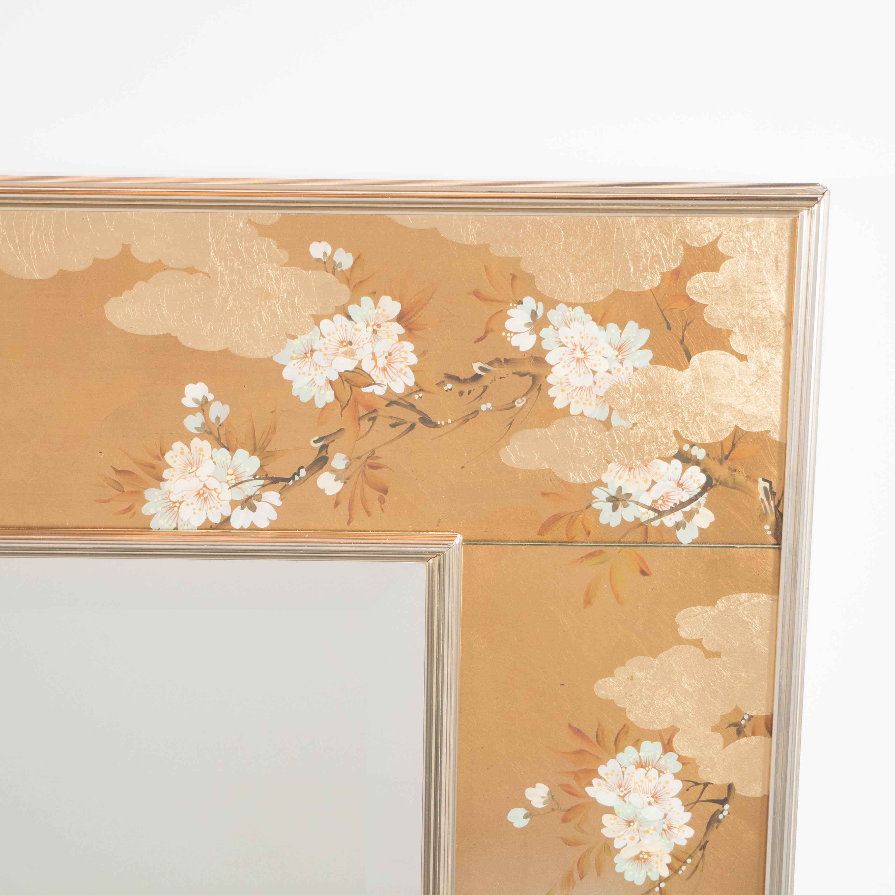 Mid-Century Modern La Barge Chinoiserie Reverse Hand-Painted & Gilded Mirror, Signed by H. Van Dyke