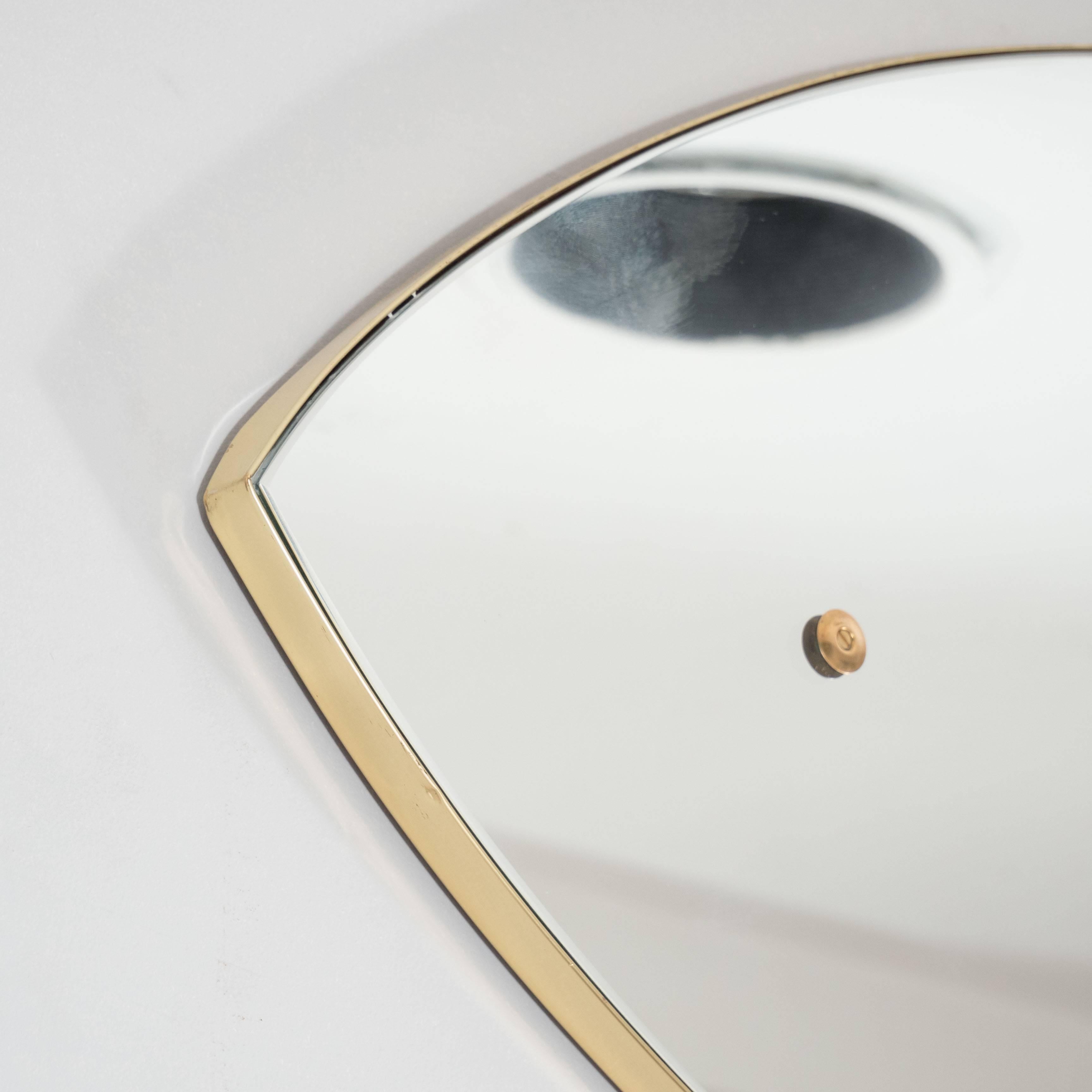 Mid-Century Modernist Ovoid Elliptical Mirror with Brass Trim and Detailing In Excellent Condition In New York, NY