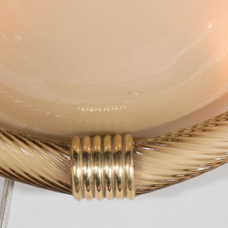 Elegant Pair of Seguso Murano Half-Dome Sconces in Golden Taupe Glass and Brass at 1stdibs