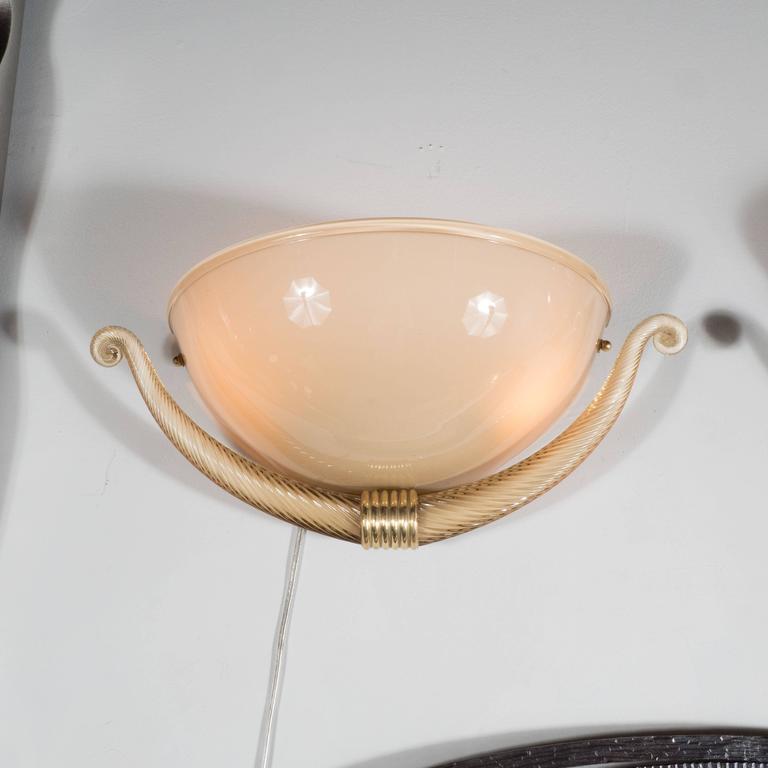 Elegant Pair of Seguso Murano Half-Dome Sconces in Golden Taupe Glass and Brass at 1stdibs