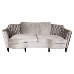 Stunning Hollywood Sofa in Luxe Smoked Gray Velvet with Button Tufted Detail