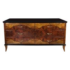 Art Deco Bookmatched Exotic Burled Walnut Lacquered Chest with Brass Pulls