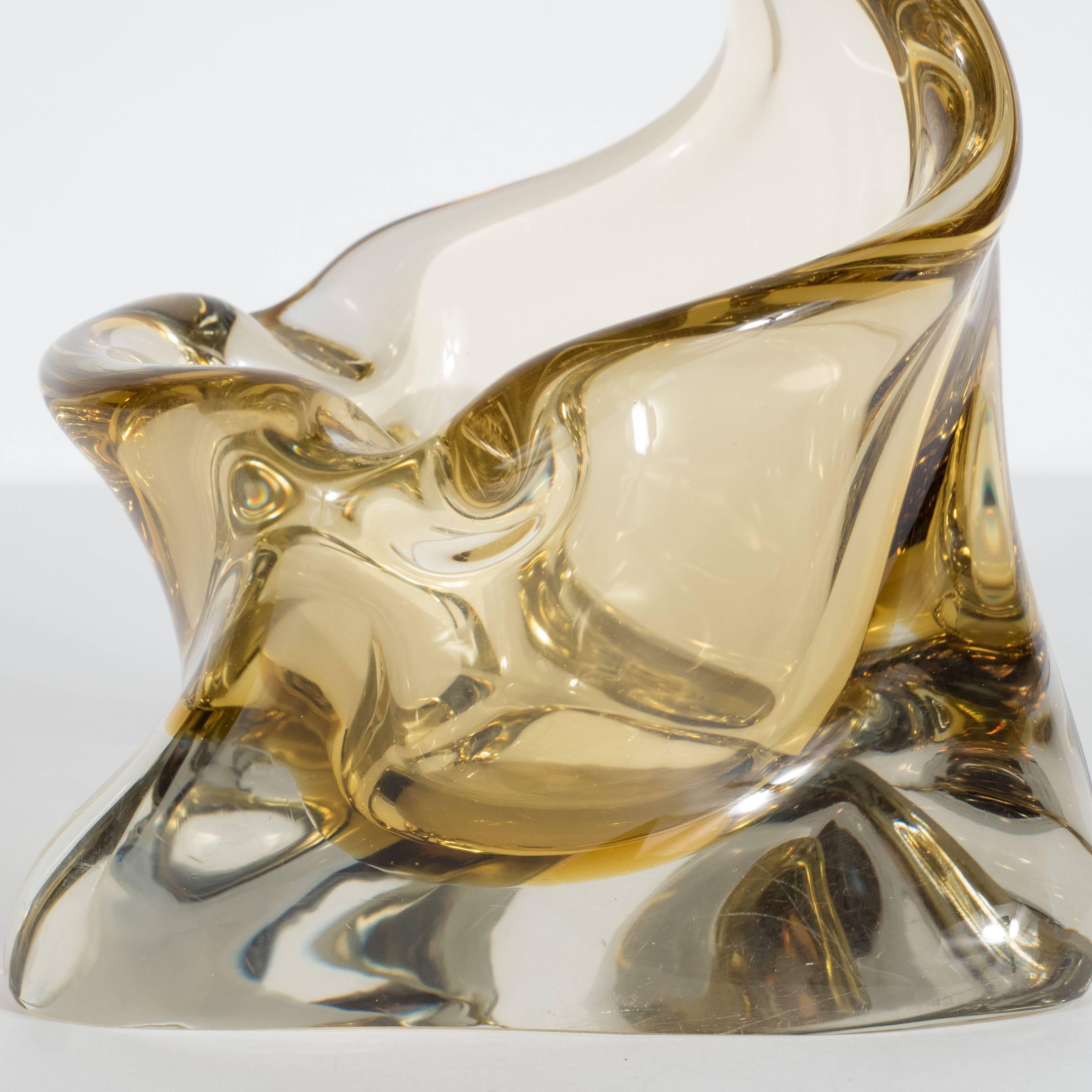 Italian Mid-Century Canary Yellow 'Splash' Handblown Murano Glass Ashtray or Bowl