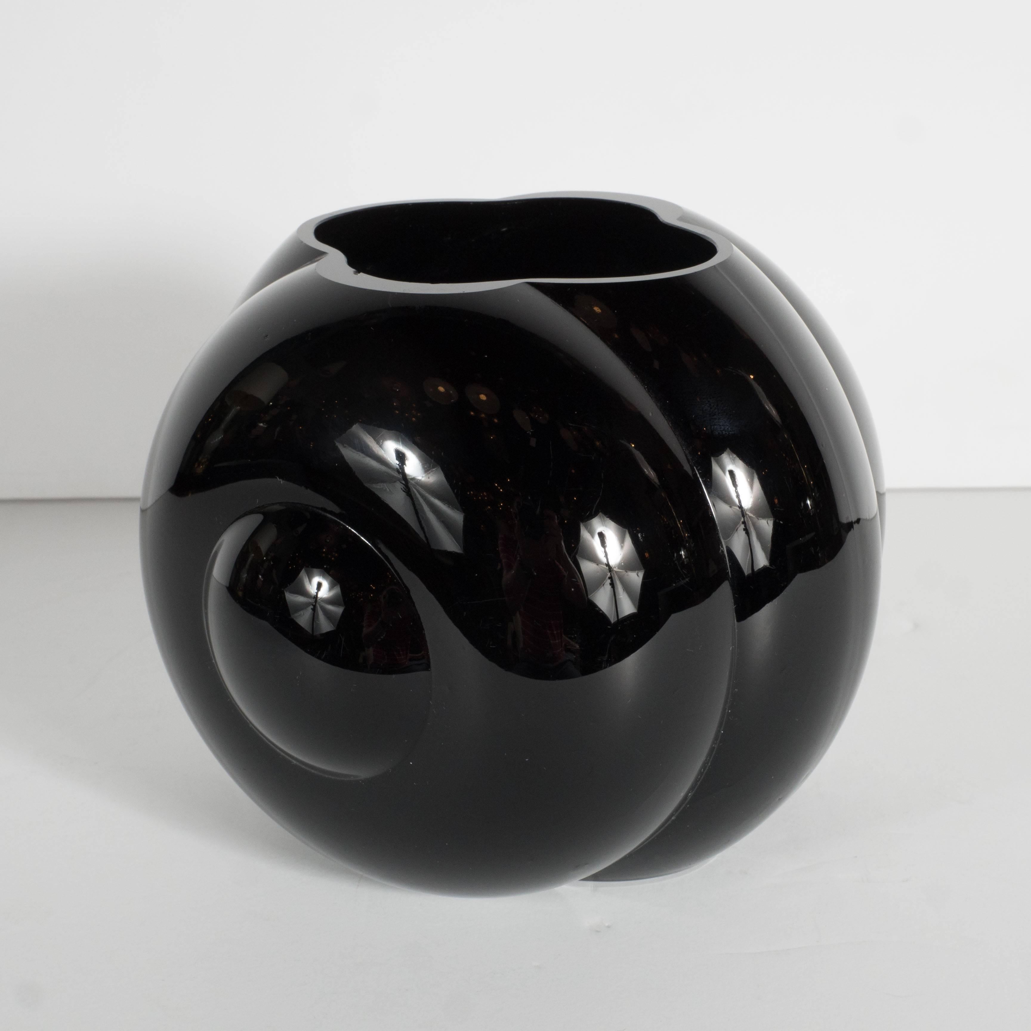 Art Deco Black Glass Fishbowl Vase by Sakier for Fostoria; Model