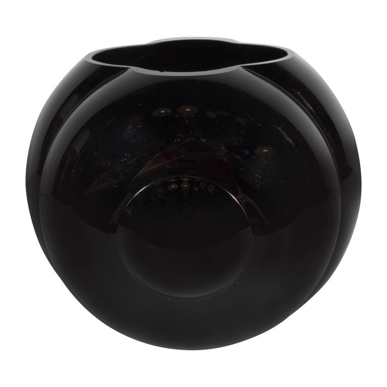Art Deco Black Glass Fishbowl Vase by Sakier for Fostoria; Model
