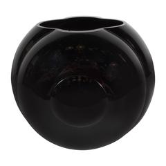 Vintage Art Deco Black Glass Fishbowl Vase by George Sakier for Fostoria; Model #2404
