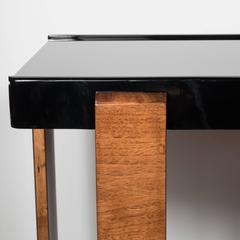 Art Deco Cut-Out Side Table in Burled Walnut, Black Lacquer and Inset Vitrolite