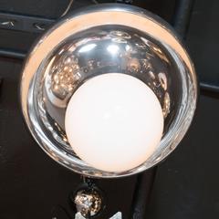 Mid-Century White Globe "Drop" Flush Mount with Chrome Frame
