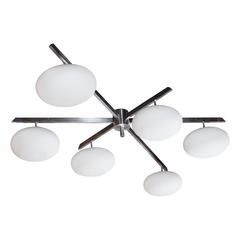 Satin Nickel Six-Arm Globe Flush Mount Chandelier in the Manner of Arredoluce 2