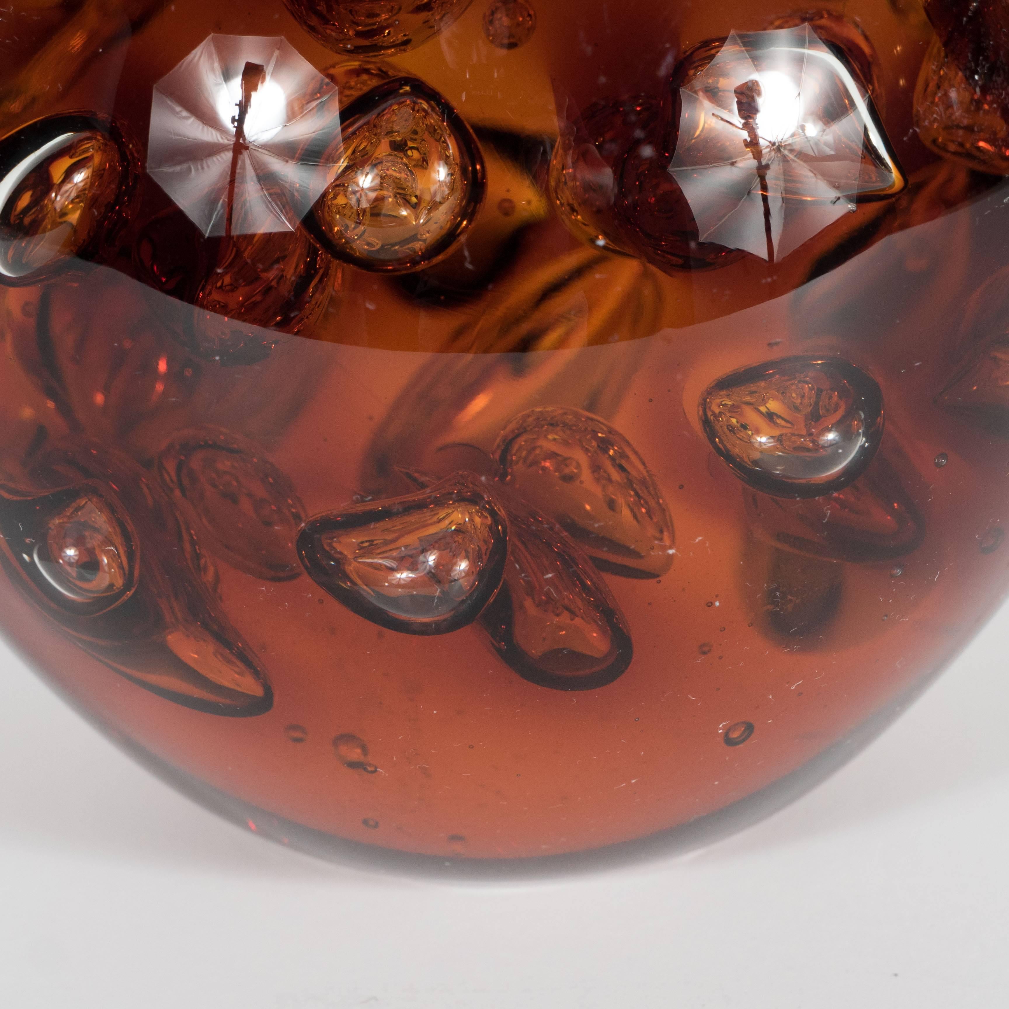 Mid-Century Controlled Bubble Amber Glass Object In Excellent Condition In New York, NY