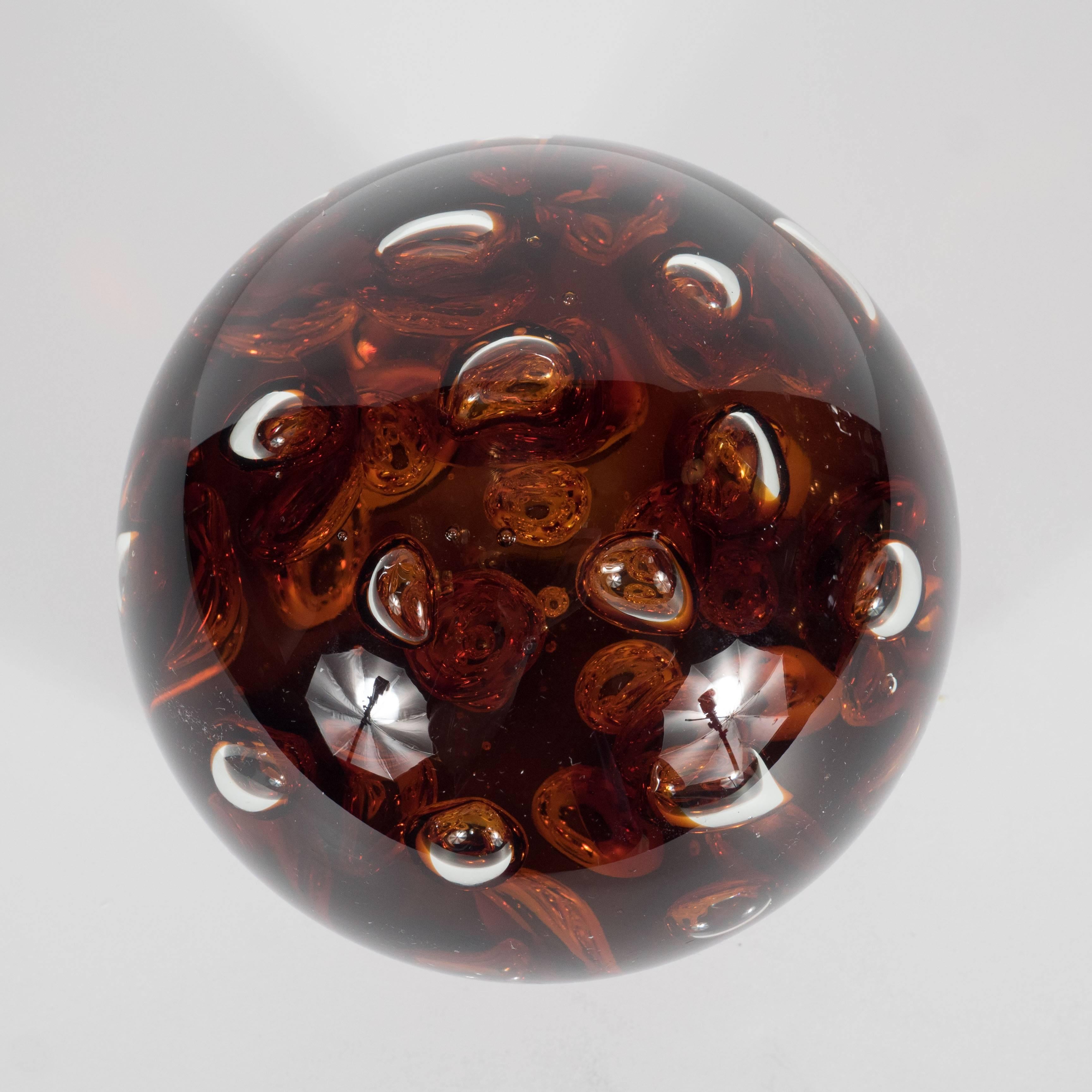 Mid-Century Modern Mid-Century Controlled Bubble Amber Glass Object