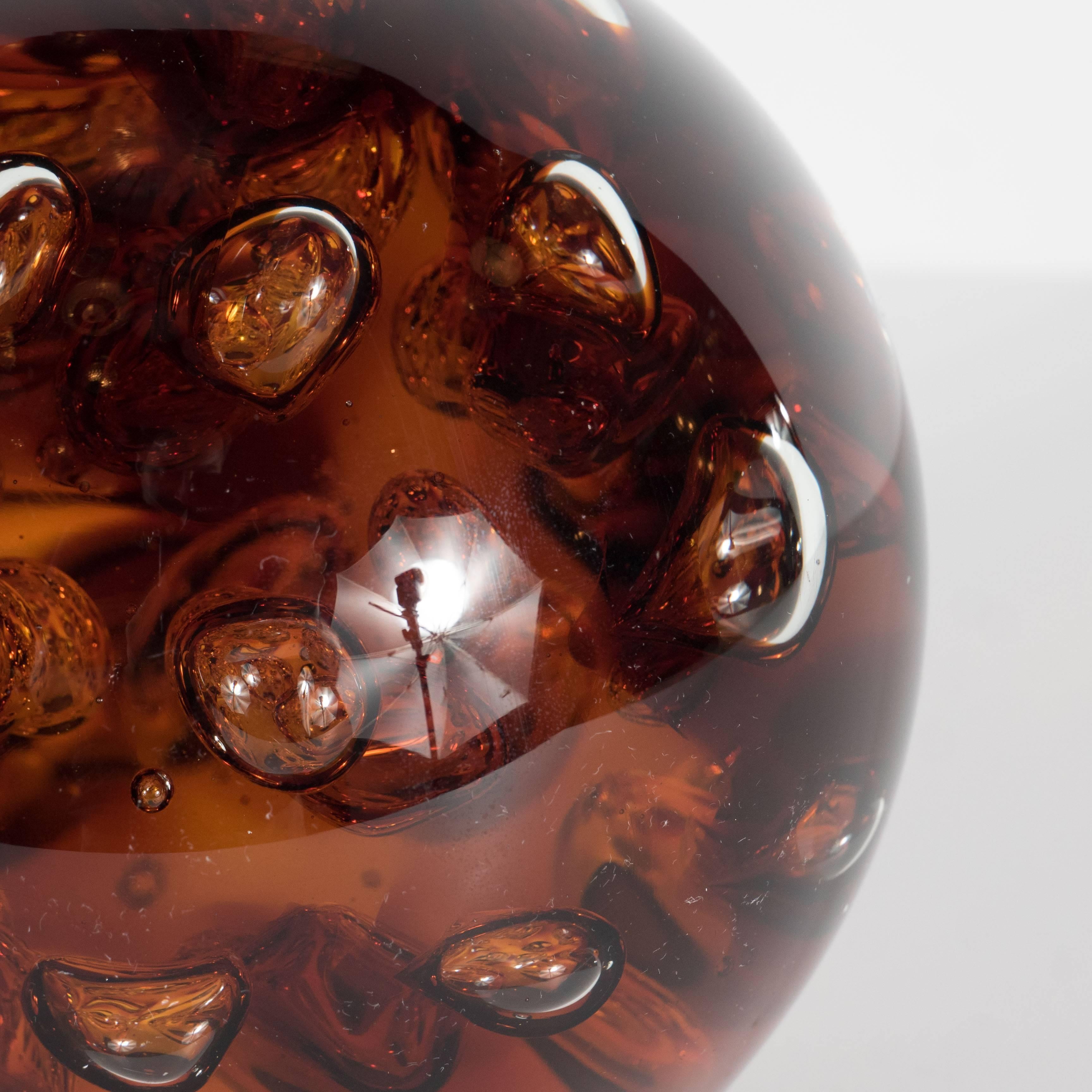Mid-Century Controlled Bubble Amber Glass Object 1