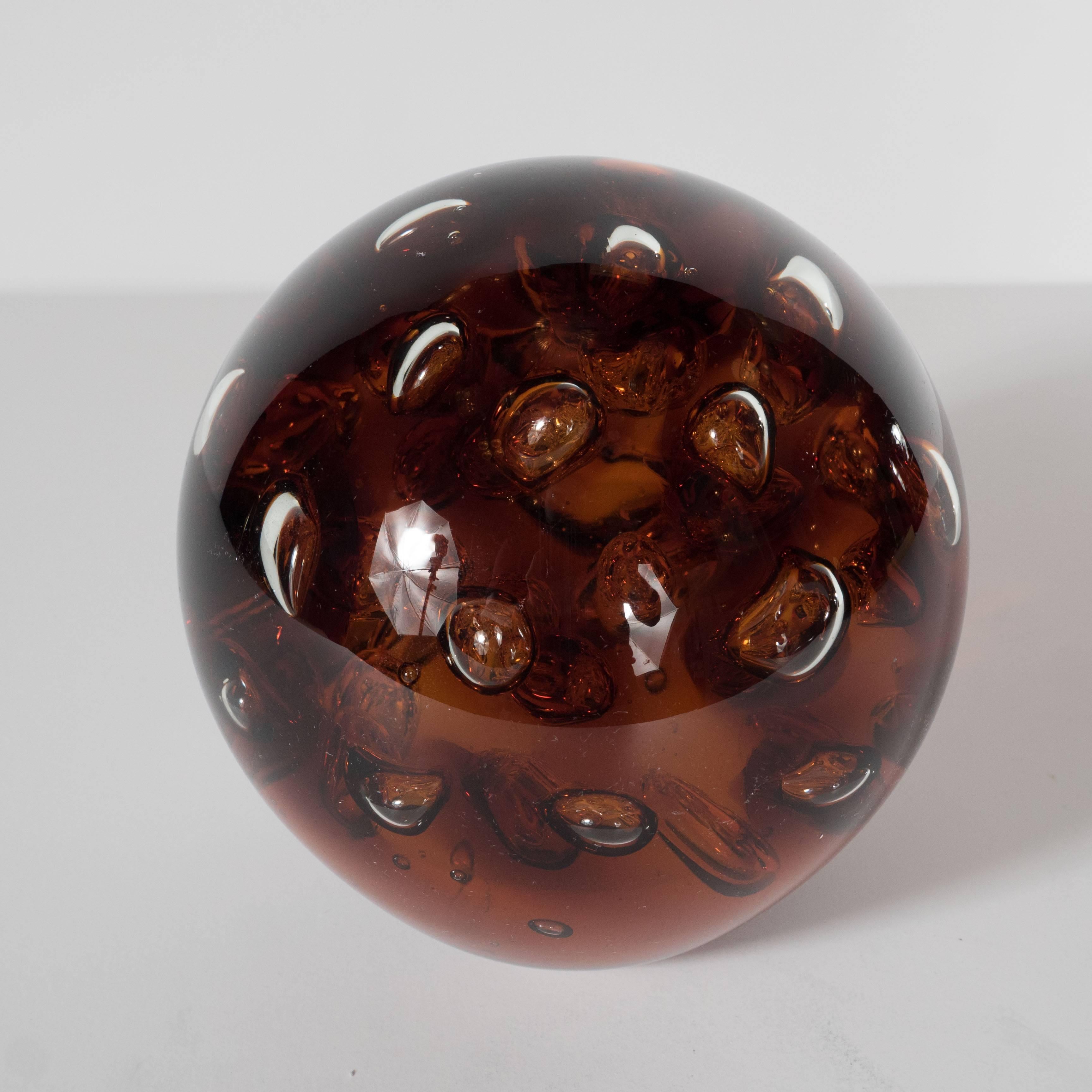 Mid-Century Controlled Bubble Amber Glass Object 4