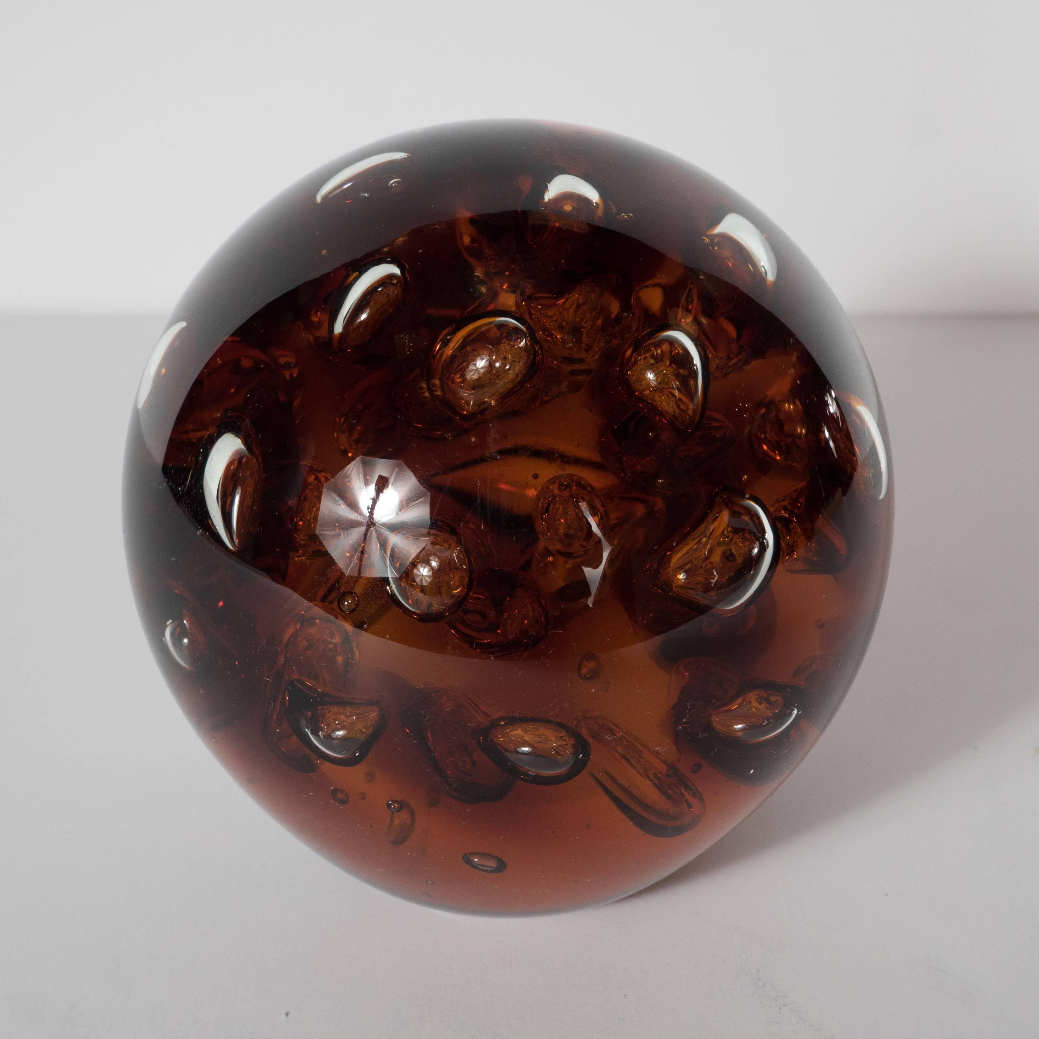 Mid-Century Controlled Bubble Amber Glass Object 3
