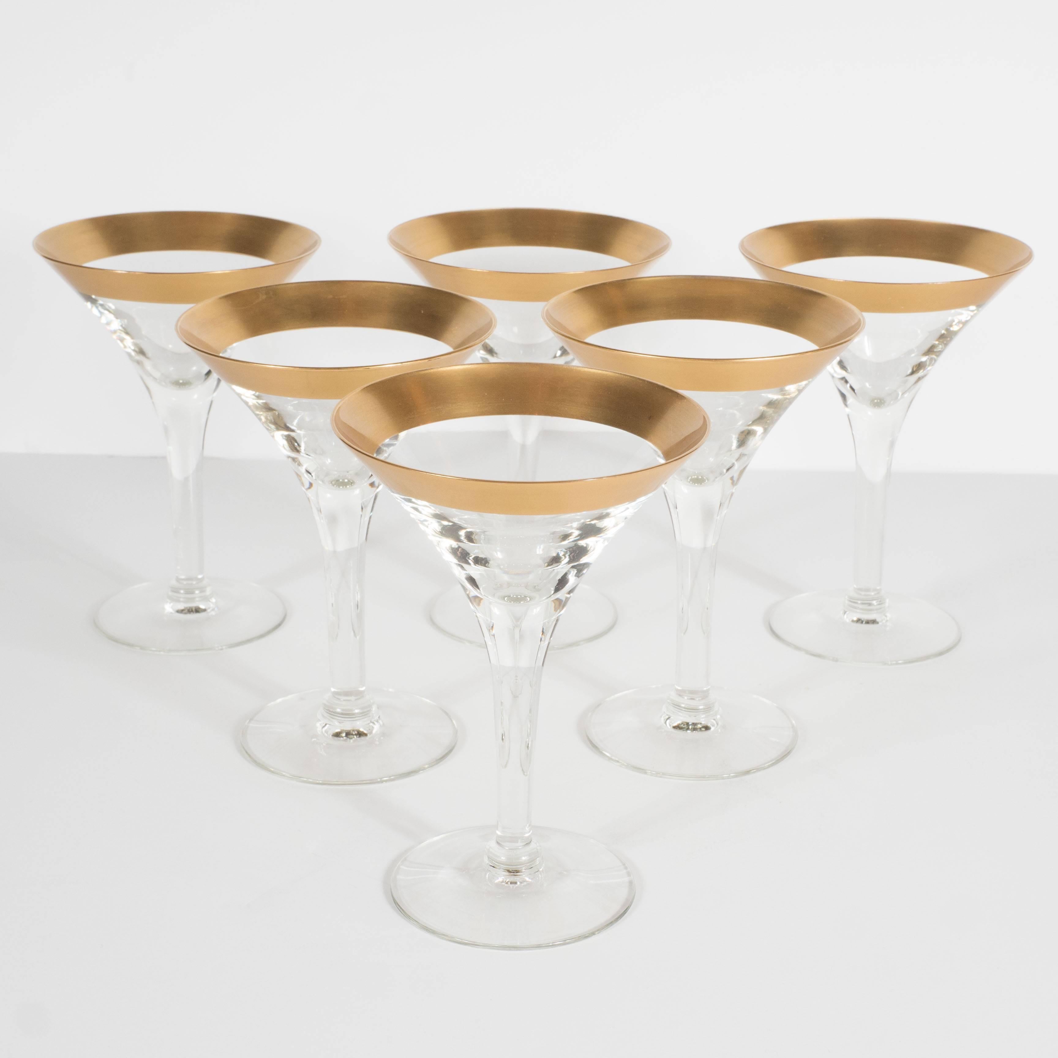 Mid-20th Century Rare Set of Eight Gold Rimmed Handblown Martini Glasses by Dorothy Thorpe