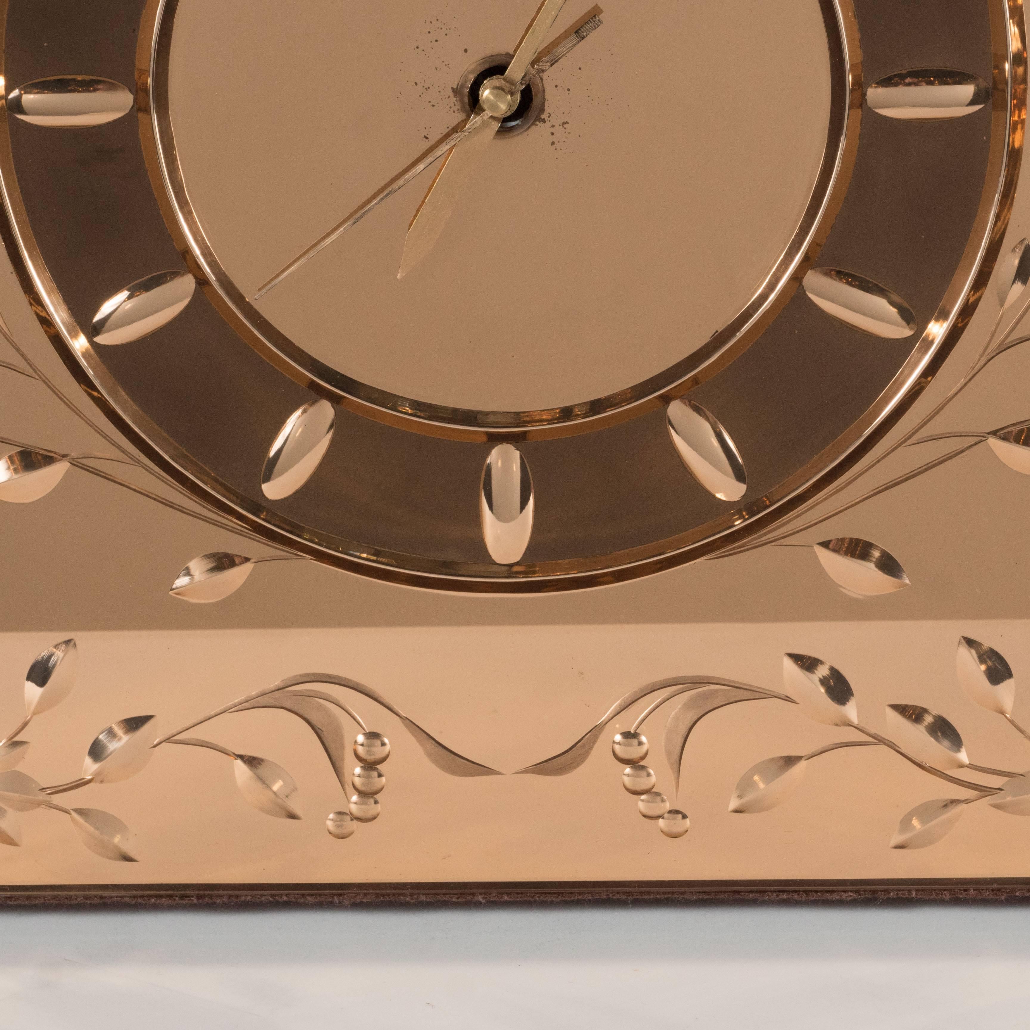 Exquisite Art Deco Illuminating Venetian Etched and Beveled Mirrored Clock 1