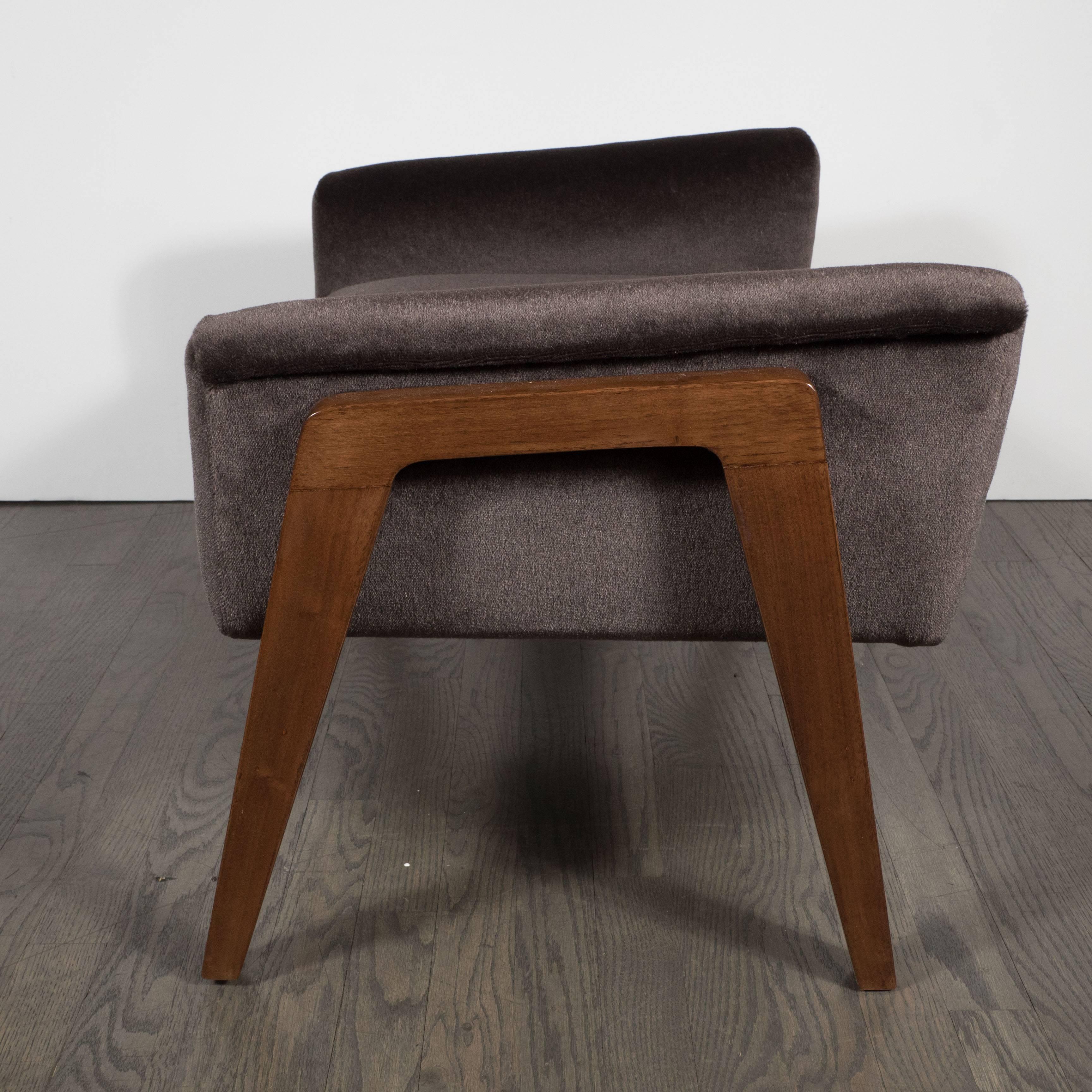 Mid-Century Modern Mid-Century Bench /Foot Stool in Chocolate Mohair and Hand-Rubbed Walnut