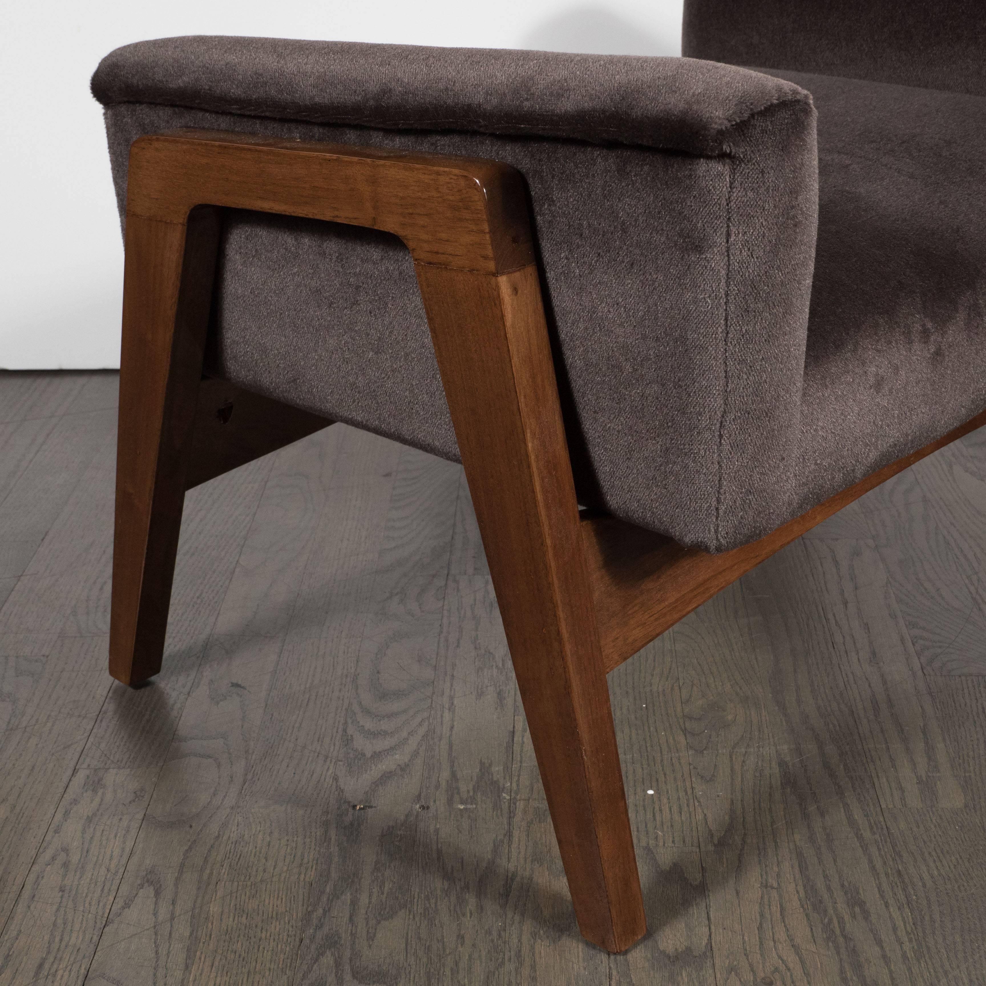 Mid-Century Bench /Foot Stool in Chocolate Mohair and Hand-Rubbed Walnut 1