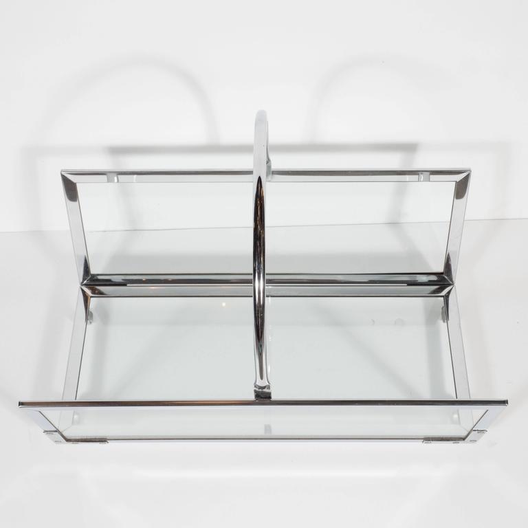 MidCentury Modernist Chrome and Glass Log Holder with Scrolled Arm at