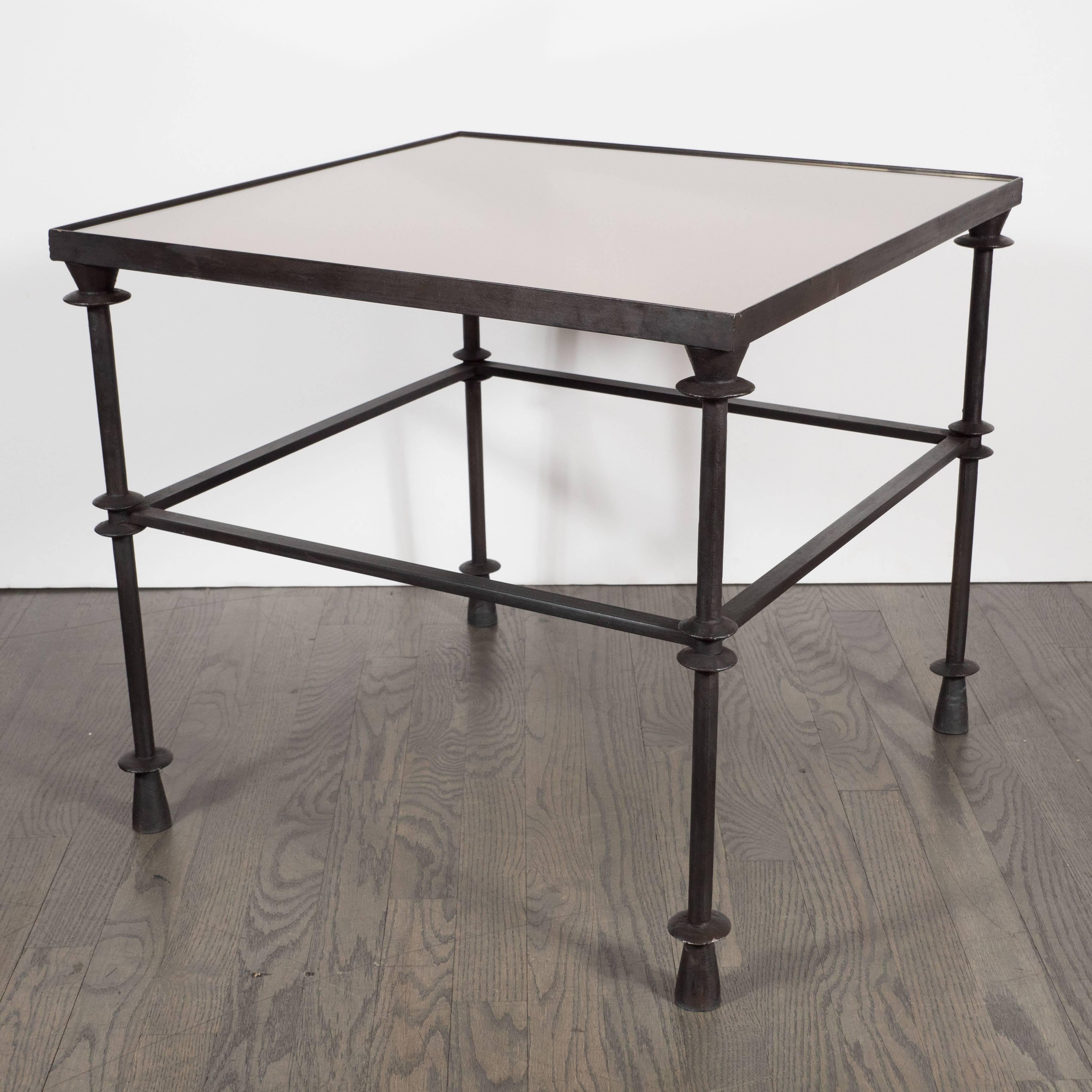 Iron Cocktail Table with Inset Bronze Mirror in the Style of Giacometti In Excellent Condition In New York, NY