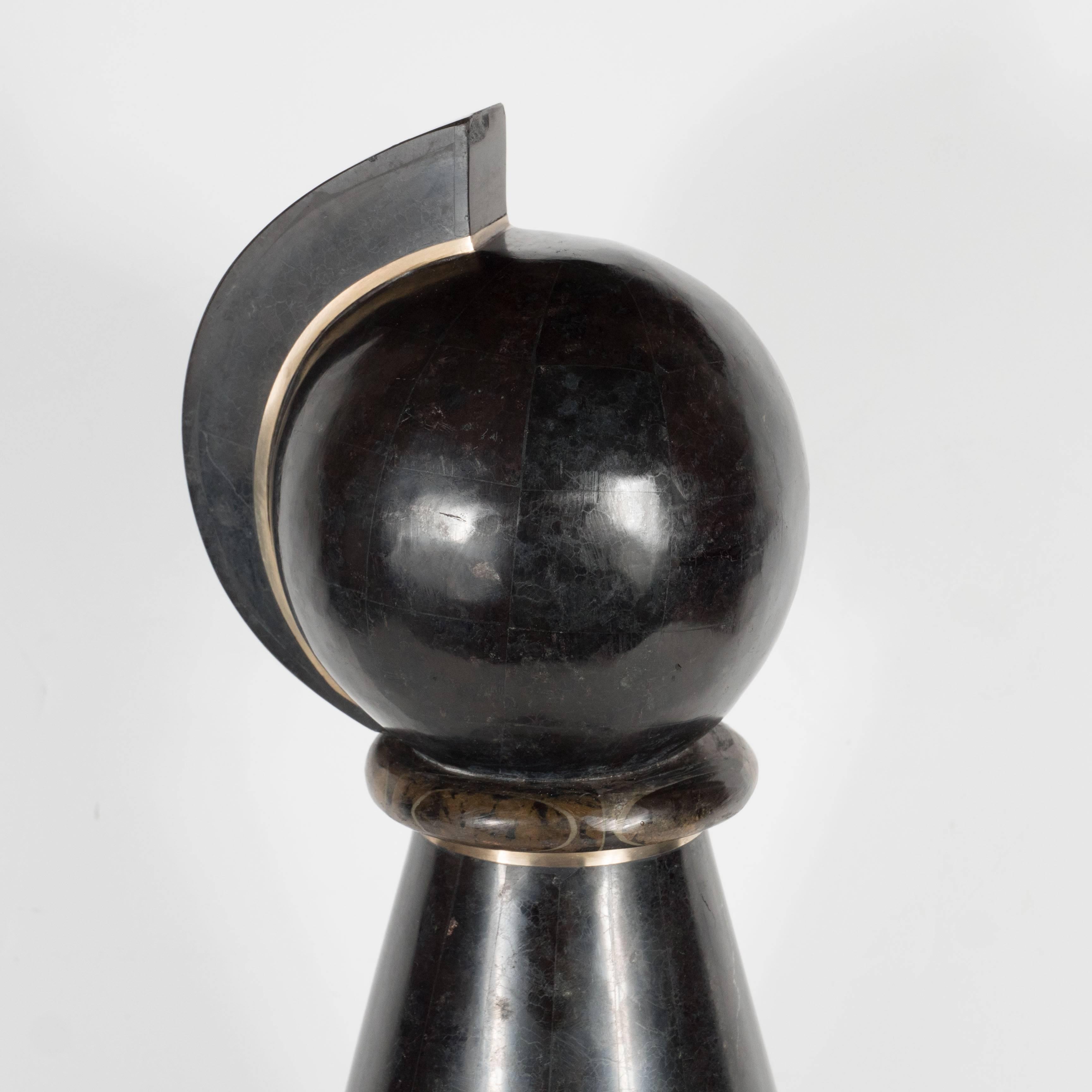 Mid-Century Modern Mid-Century Tesselated Chess Pawn Piece with Brass Inlay by Maitland-Smith