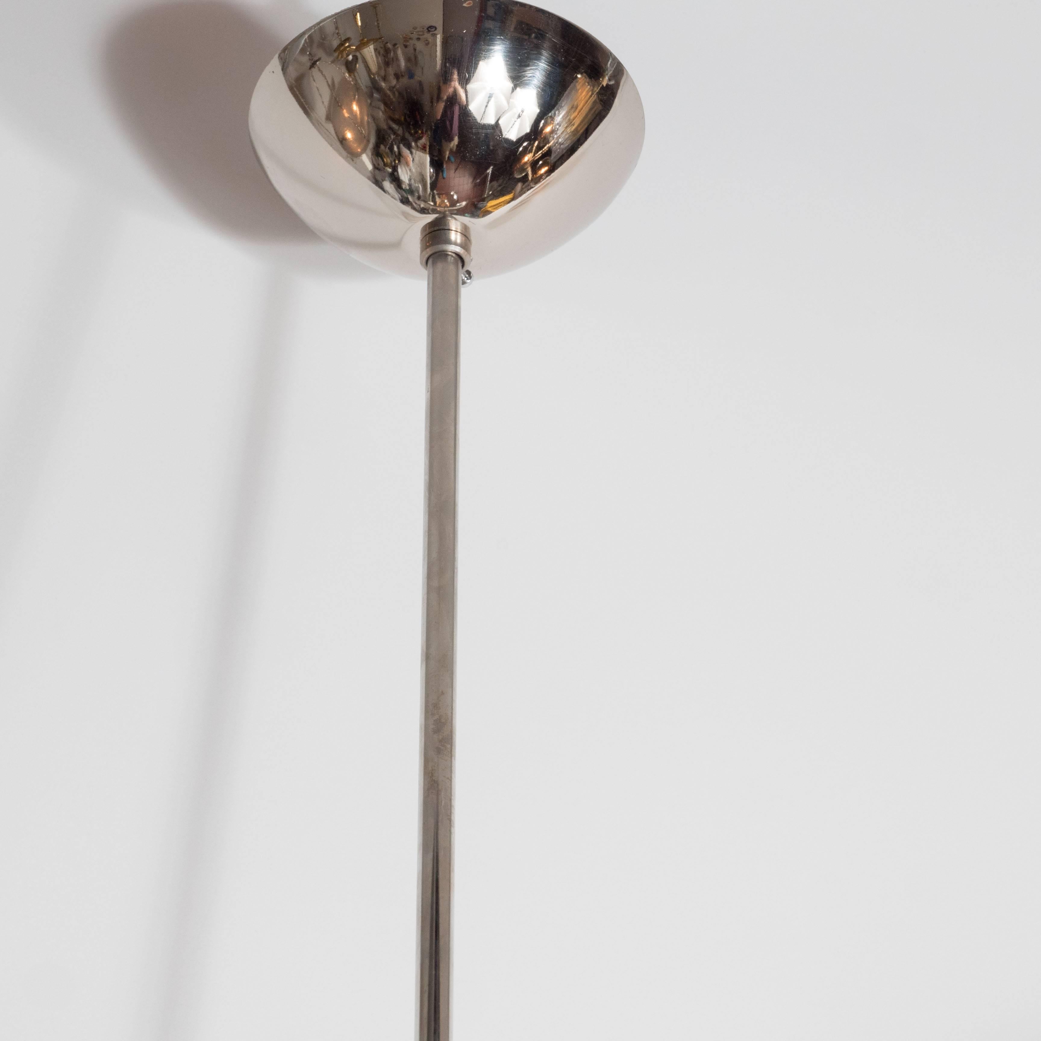 Mid-Century Modernist Concentric Design Chrome and Smoked Glass Pendant For Sale 2