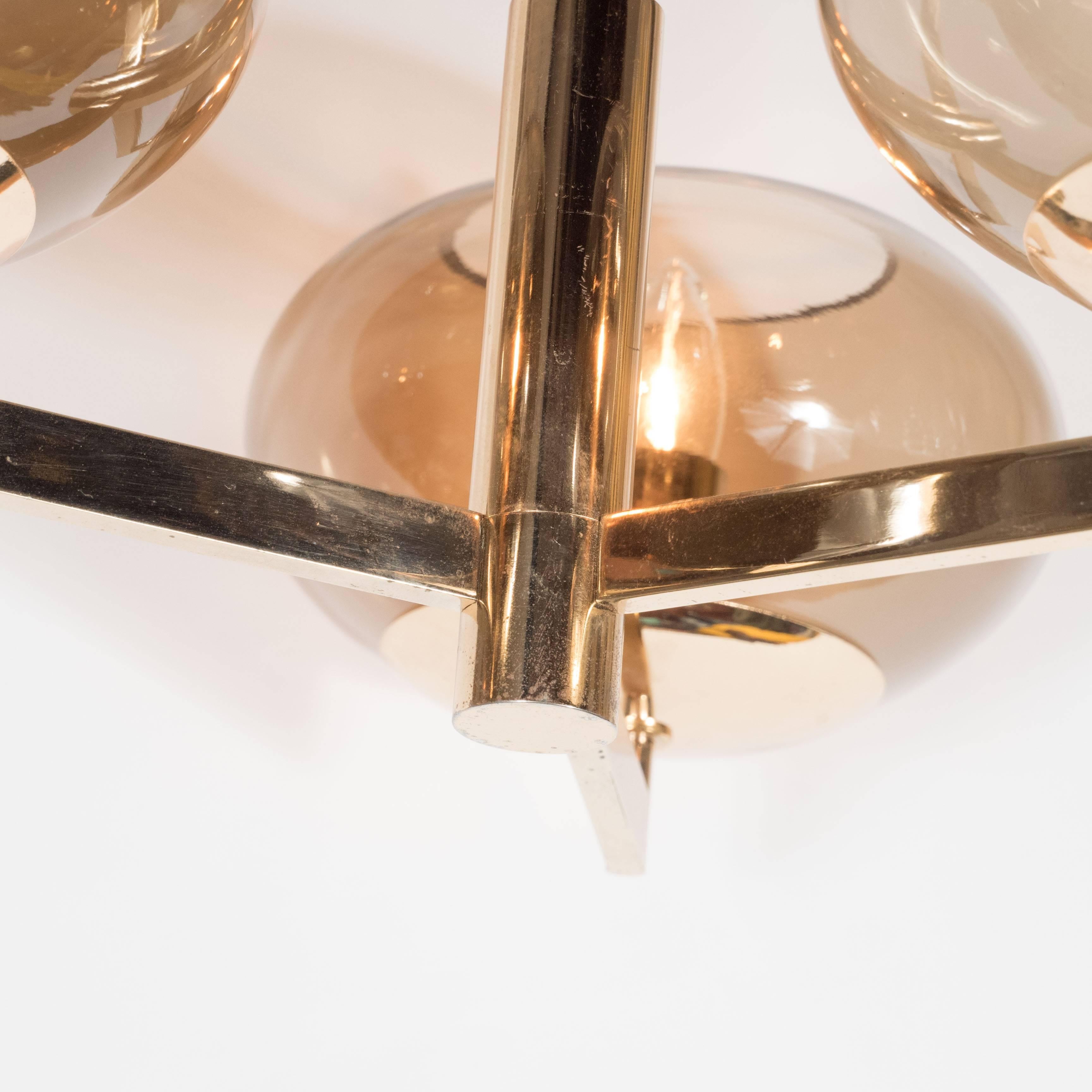 Italian Mid-Century Smoked Glass and Brass Three-Arm Chandelier by Sciolari 2