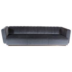 Vintage Mid-Century Modernist Channel Back Sofa by Pace in Gunmetal Mohair