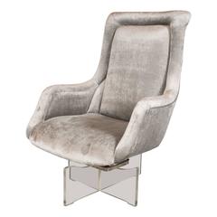 Mid-Century Floating Swivel Chair on Lucite Base in the Manner of Vladimir Kagan