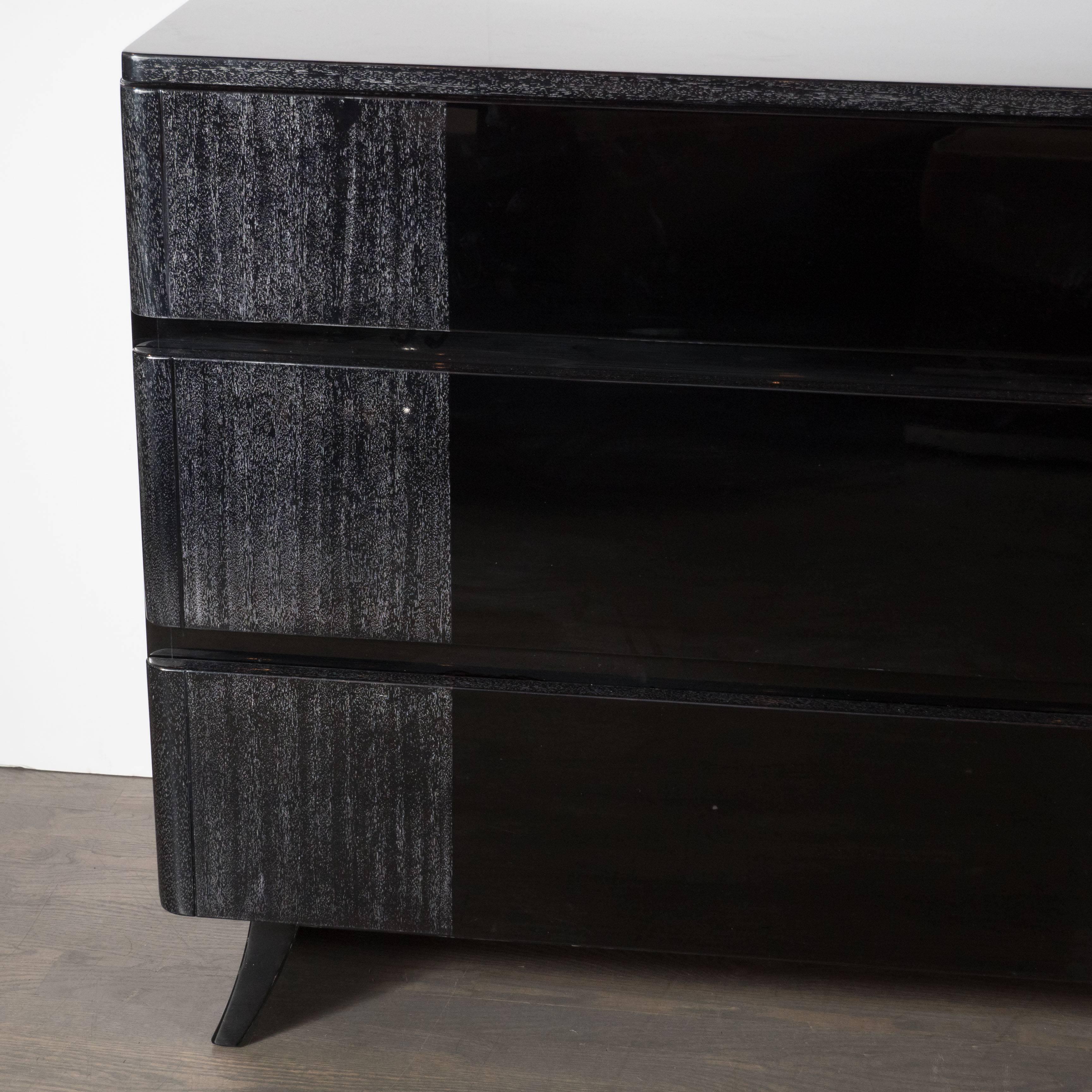 Mid-Century Modern 1940s Six-Drawer Low Chest by R-Way Furniture in Silver Cerused Mahogany