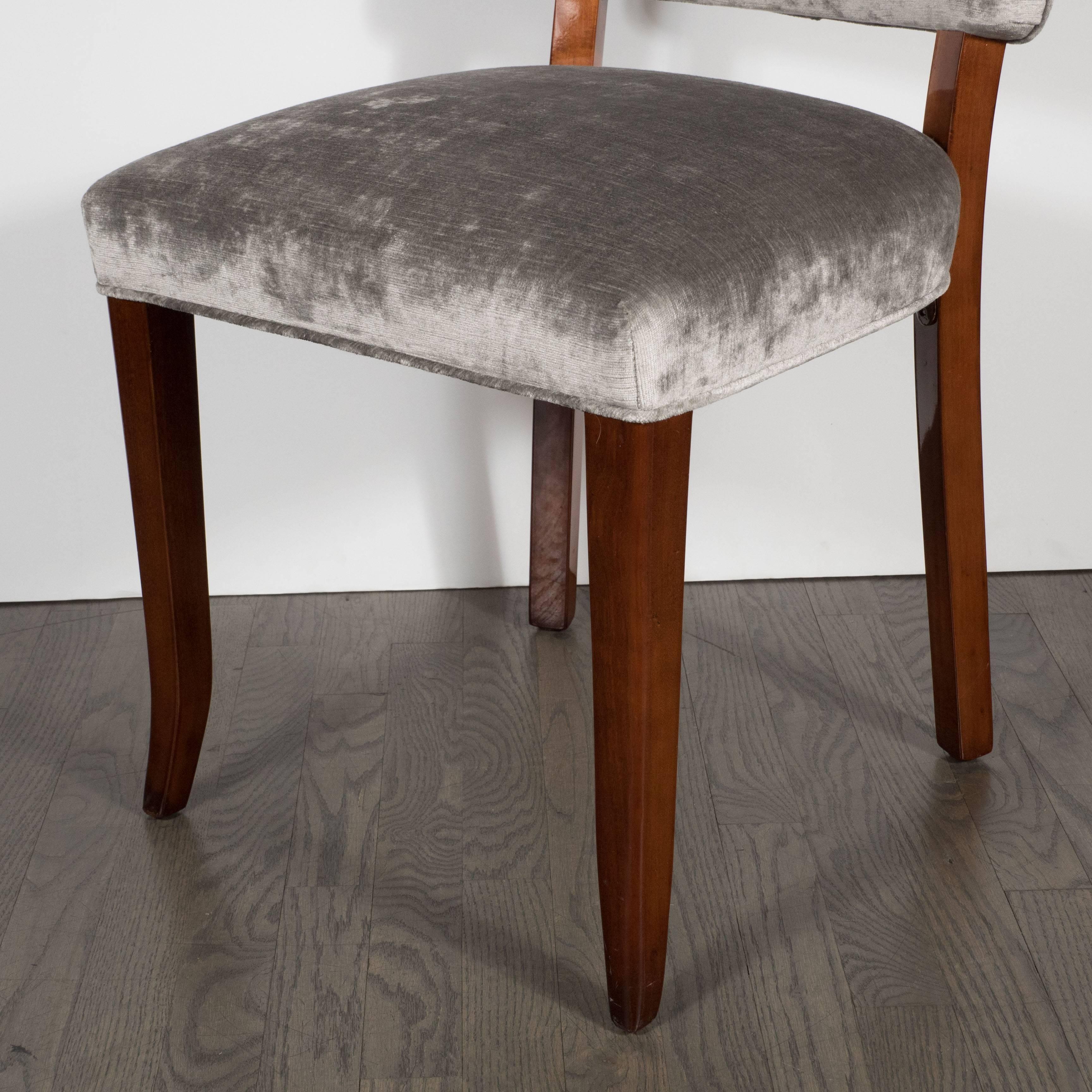 Mid-20th Century Exceptional Set of Four Art Deco Dining Chairs in Smoked Platinum Velvet