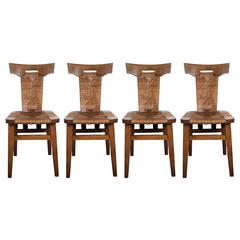 Set of Four Mid-Century Dining Chairs in Walnut with Rush Seat/Back by W. Kuyper