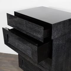 Pair of Mid-Century Stacked Box Design Night Stands in Silver Cerused Oak