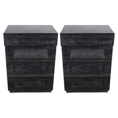 Pair of Mid-Century Stacked Box Design Night Stands in Silver Cerused Oak